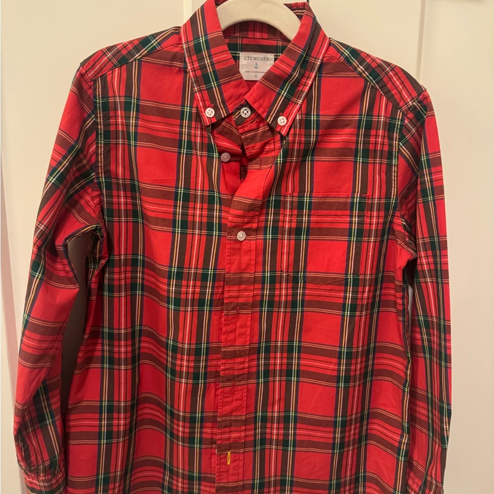 Crewcuts red and navy/green Plaid Shirt and navy blazer. Size 8